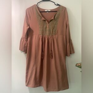 Boho Tan Dress with Embroidered Detail